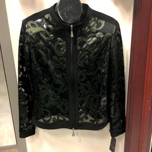 FRANK LYMAN FAUX LEATHER AND NET JACKET size 10